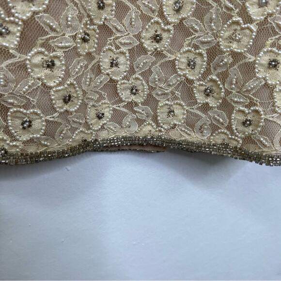 Vintage Stenay Beaded Pearl Ivory Floral Lace Dress Size 8 - Picture 7 of 12